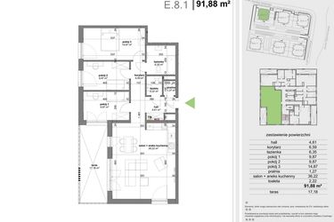 Rzut - Mieszkanie na sprzedaż 4 pokoje o powierzchni 91,88 m² - numer E.8.1 w Park Przy Stawach