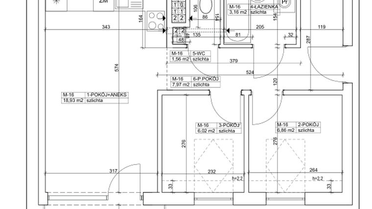 Rzut - Mieszkanie na sprzedaż 3 pokoje o powierzchni 44,5 m² - numer 16 w Bydgoska 19