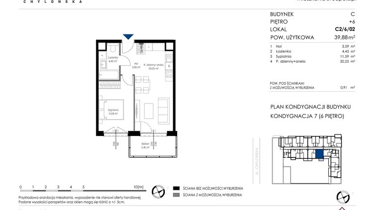 Rzut - Mieszkanie na sprzedaż 2 pokoje o powierzchni 39,88 m² - numer C2/6/02 w Chylońska STO10 etap III
