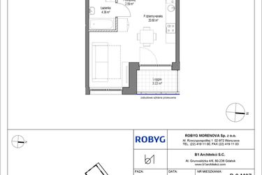 Rzut - Mieszkanie na sprzedaż 1 pokój o powierzchni 27,63 m² - numer B.2M07 w Leszczyńskich 2