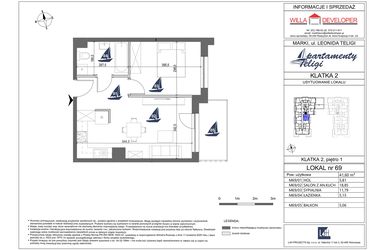 Rzut - Mieszkanie na sprzedaż 2 pokoje o powierzchni 41,6 m² - numer 69 w Apartamenty Teligi