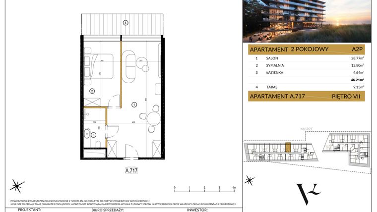 Rzut - Mieszkanie na sprzedaż 2 pokoje o powierzchni 46,21 m² - numer A.717 w The View Hotel