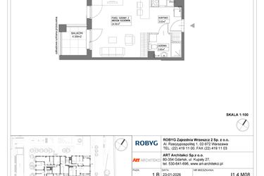 Rzut - Mieszkanie na sprzedaż 1 pokój o powierzchni 31,57 m² - numer I1.4M08 w Nowa Wałowa bud. I1