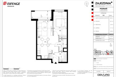 Rzut - Mieszkanie na sprzedaż 2 pokoje o powierzchni 45,45 m² - numer B.0.3 w Zajezdnia