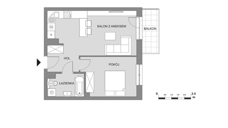 Rzut - Mieszkanie na sprzedaż 2 pokoje o powierzchni 43,89 m² - numer C5.2 w Osiedle Aleksandria II - budynek B