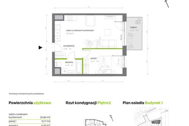 Rzut - Mieszkanie na sprzedaż 2 pokoje o powierzchni 47,07 m² - numer 1.02.M26 w Morska Vita