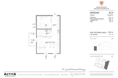 Rzut - Mieszkanie na sprzedaż 2 pokoje o powierzchni 45,41 m² - numer B2.29 w Kamienice Pruszczańskie