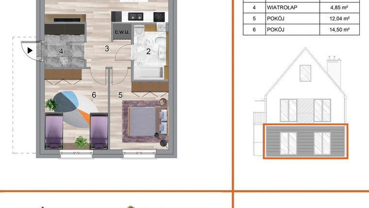 Rzut - Mieszkanie na sprzedaż 3 pokoje o powierzchni 73,91 m² - numer 7A1 w Osiedle Tymiankowe w Krzeptowie