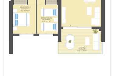 Rzut - Mieszkanie na sprzedaż 2 pokoje o powierzchni 94 m² - numer 10.6.B w Sea Gardens - Campoamor