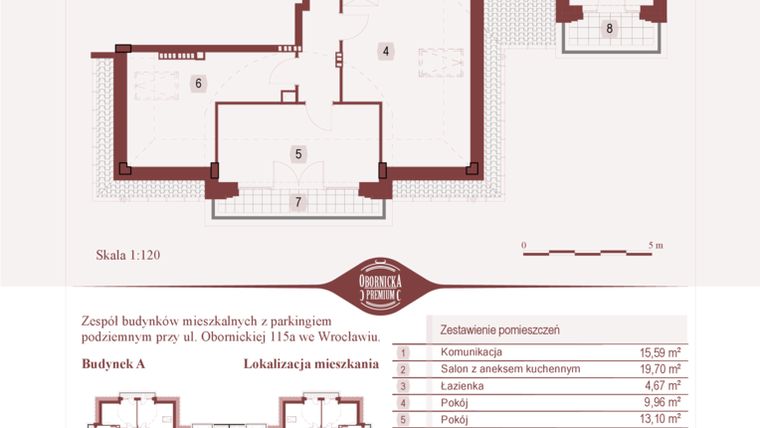 Rzut - Mieszkanie na sprzedaż 4 pokoje o powierzchni 72,68 m² - numer A.a4.M1 w Obornicka Premium