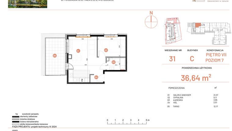 Rzut - Mieszkanie na sprzedaż 2 pokoje o powierzchni 36,64 m² - numer 16.31 w Osiedle Nowe Horyzonty etap II