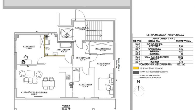 Rzut - Mieszkanie na sprzedaż 4 pokoje o powierzchni 100,12 m² - numer M2 w Miłosza Prestige