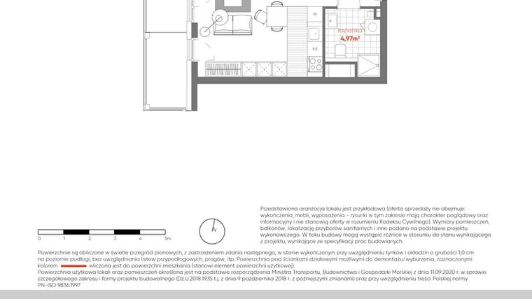 Rzut - Mieszkanie na sprzedaż 1 pokój o powierzchni 29,49 m² - numer F.01.06 w Pierwsza Dzielnica - etap III