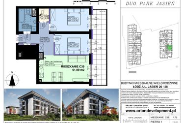 Rzut - Mieszkanie na sprzedaż 3 pokoje o powierzchni 61,99 m² - numer C39 w Duo Park