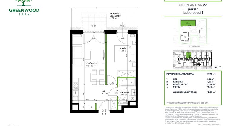 Rzut - Mieszkanie na sprzedaż 2 pokoje o powierzchni 39,72 m² - numer B 29 w Greenwood Park