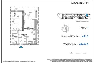 Rzut - Mieszkanie na sprzedaż 2 pokoje o powierzchni 40,64 m² - numer A4.1.3 w Apartamenty Nowe Miasto