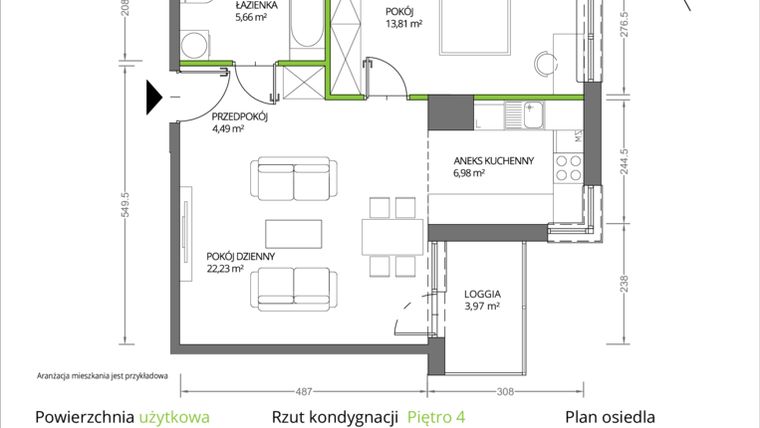 Rzut - Mieszkanie na sprzedaż 2 pokoje o powierzchni 51,63 m² - numer 1/039 w Krakowska Vita