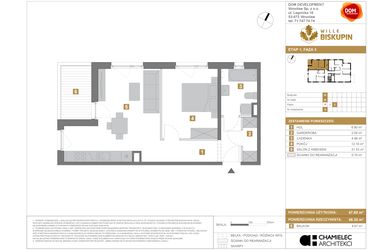 Rzut - Mieszkanie na sprzedaż 2 pokoje o powierzchni 47,6 m² - numer R9 w Wille Biskupin III