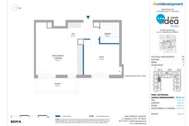 Rzut - Mieszkanie na sprzedaż 2 pokoje o powierzchni 50,74 m² - numer 4A/26 w Osiedle Idea Aurora