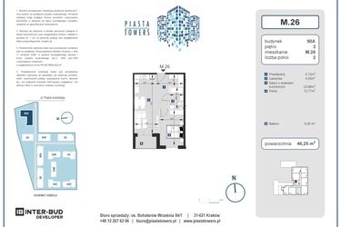 Rzut - Mieszkanie na sprzedaż 2 pokoje o powierzchni 46,25 m² - numer 26 w Piasta Towers bud. 90A