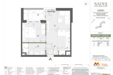 Rzut - Mieszkanie na sprzedaż 2 pokoje o powierzchni 38,82 m² - numer F2.C.02.04 w Sady Żoliborz II