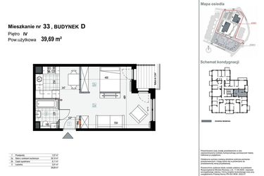 Rzut - Mieszkanie na sprzedaż 1 pokój o powierzchni 39,67 m² - numer D33 w Apartamenty Kopernika
