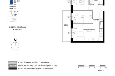 Rzut - Mieszkanie na sprzedaż 3 pokoje o powierzchni 44,01 m² - numer M42 w Kwarcowe Wzgórze
