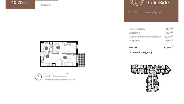 Rzut - Mieszkanie na sprzedaż 2 pokoje o powierzchni 40,7 m² - numer 1.B.0.04 w Murapol LakeSide