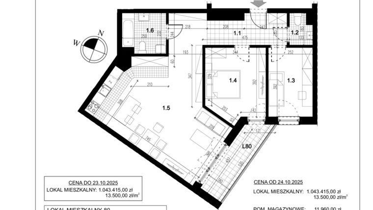 Rzut - Mieszkanie na sprzedaż 3 pokoje o powierzchni 77,29 m² - numer C.80 w Przewóz 4