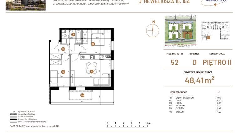 Rzut - Mieszkanie na sprzedaż 3 pokoje o powierzchni 48,41 m² - numer JAR-IV-D-LM-M52 w Osiedle JAR Heweliusza etap IV