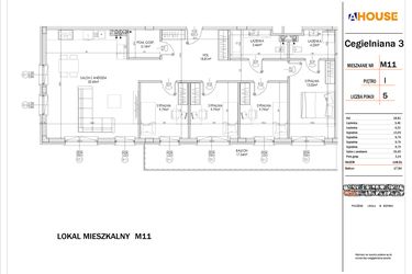 Rzut - Mieszkanie na sprzedaż 5 pokoi o powierzchni 109,51 m² - numer 11 w Osiedle StaLove etap I