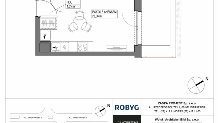 Rzut - Mieszkanie na sprzedaż 1 pokój o powierzchni 27,51 m² - numer B0M05 w Pas Startowy bud. A i B