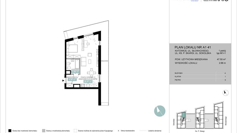 Rzut - Mieszkanie na sprzedaż 1 pokój o powierzchni 47,54 m² - numer A1 41 w Mikato