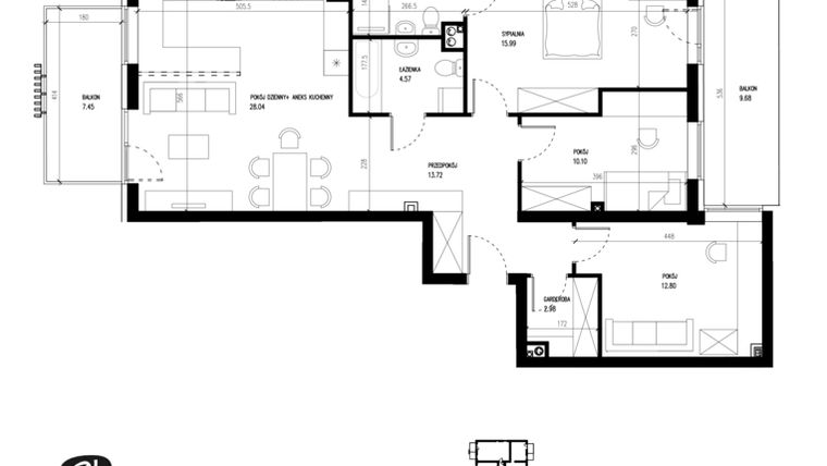 Rzut - Mieszkanie na sprzedaż 4 pokoje o powierzchni 91,84 m² - numer B15-10 w Leonówka vol. 2