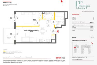Rzut - Mieszkanie na sprzedaż 2 pokoje o powierzchni 41,65 m² - numer 12 w Miasteczko Julianów etap 2