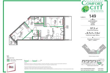 Rzut - Mieszkanie na sprzedaż 3 pokoje o powierzchni 57,3 m² - numer 149 w Comfort City Szmaragd