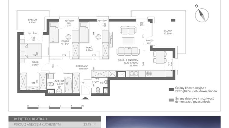 Rzut - Mieszkanie na sprzedaż 4 pokoje o powierzchni 70,76 m² - numer M22 w Apartamenty Przystań bud. F