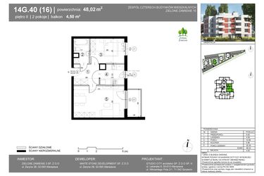 Rzut - Mieszkanie na sprzedaż 2 pokoje o powierzchni 48,02 m² - numer 14G.40 w Zielone Zamienie X