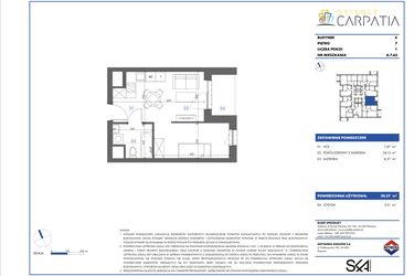 Rzut - Mieszkanie na sprzedaż 1 pokój o powierzchni 30,38 m² - numer A.7.63 w Osiedle Carpatia Etap III