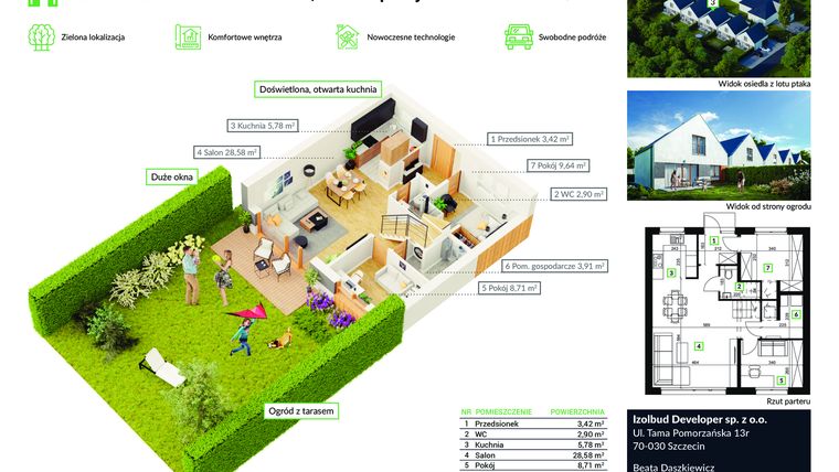 Rzut - Dom na sprzedaż 5 pokoi o powierzchni 111,43 m² - numer 42B w Osiedle Jarząbków