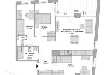 Rzut - Mieszkanie na sprzedaż 4 pokoje o powierzchni 79,42 m² - numer CP/R7/83 w Centralpark