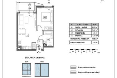 Rzut - Mieszkanie na sprzedaż 2 pokoje o powierzchni 41,05 m² - numer A.3.2 w GreenLine