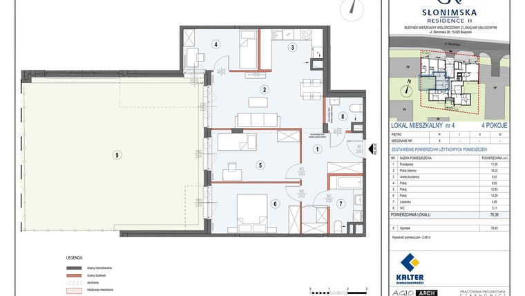 Rzut - Mieszkanie na sprzedaż 4 pokoje o powierzchni 78,36 m² - numer M4 w Słonimska Residence II