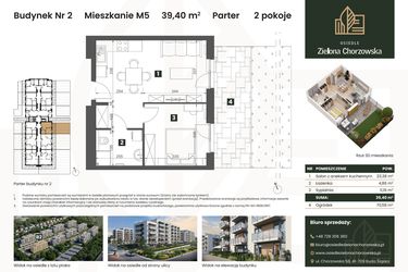 Rzut - Mieszkanie na sprzedaż 2 pokoje o powierzchni 39,4 m² - numer B2.M5 w Osiedle Zielona Chorzowska