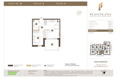 Rzut - Mieszkanie na sprzedaż 2 pokoje o powierzchni 44,87 m² - numer PK-LM-13 w Plastyczna Kamienica przy Sympatycznej