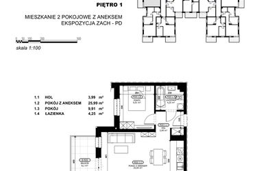 Rzut - Mieszkanie na sprzedaż 2 pokoje o powierzchni 44,14 m² - numer C2-M20 w Stacja Łódź V – etap C2