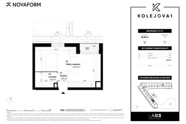 Rzut - Mieszkanie na sprzedaż 1 pokój o powierzchni 30,68 m² - numer C-01-01 w Kolejova 1