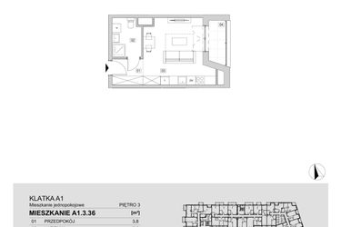 Rzut - Mieszkanie na sprzedaż 1 pokój o powierzchni 28,5 m² - numer A1.3.36 w ATAL Floriana