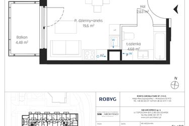 Rzut - Mieszkanie na sprzedaż 1 pokój o powierzchni 25,57 m² - numer I.5M29 w Nadmotławie Apartments etap I