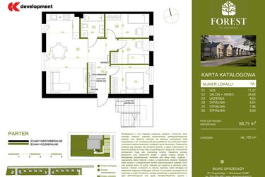 Rzut - Mieszkanie na sprzedaż 4 pokoje o powierzchni 68,75 m² - numer 1A w Wiązowna Forest